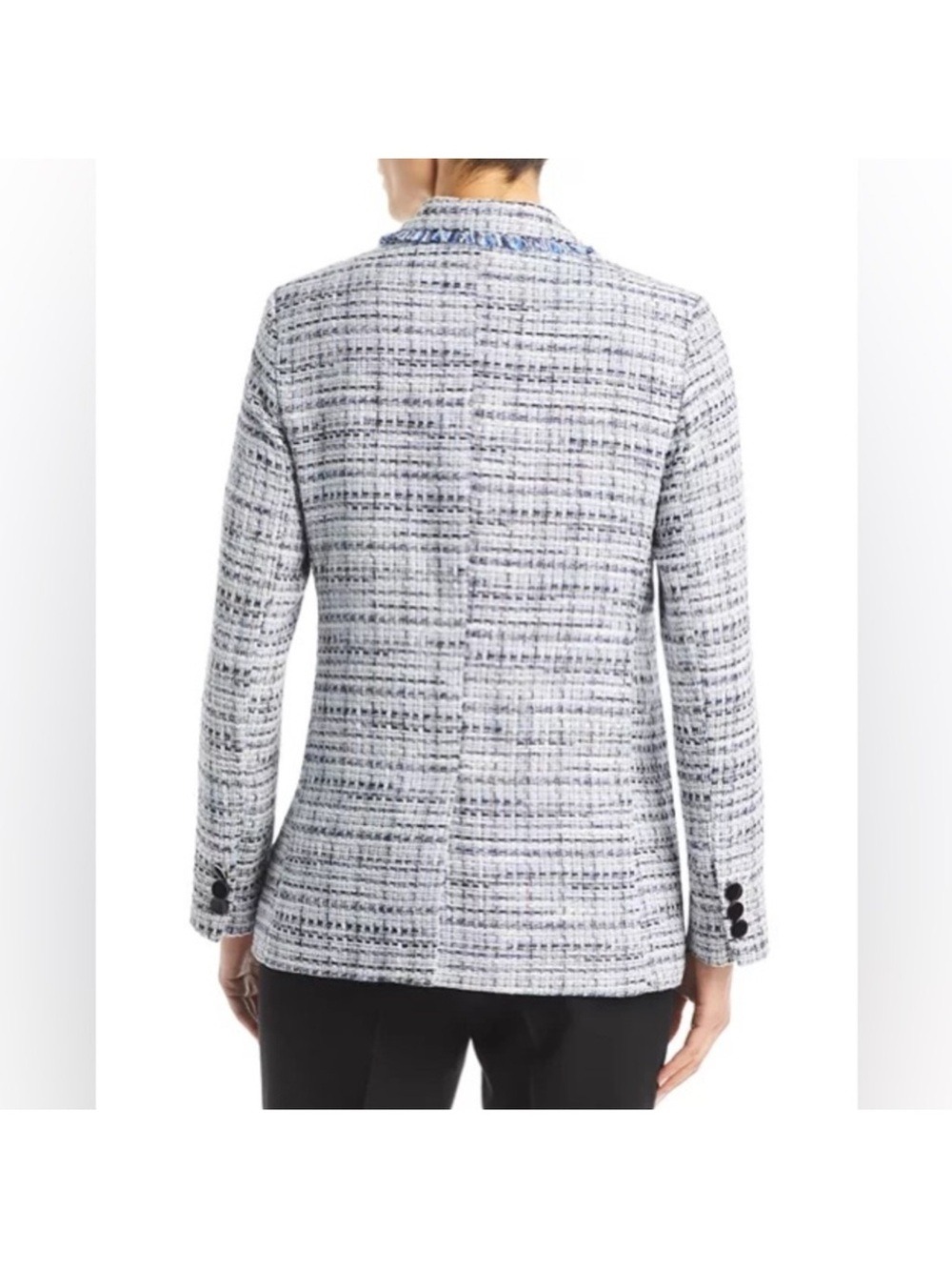 Karl Lagerfeld Paris Blue Tweed Fringe Blazer Jacket Size 4 - Picture 4 of 11